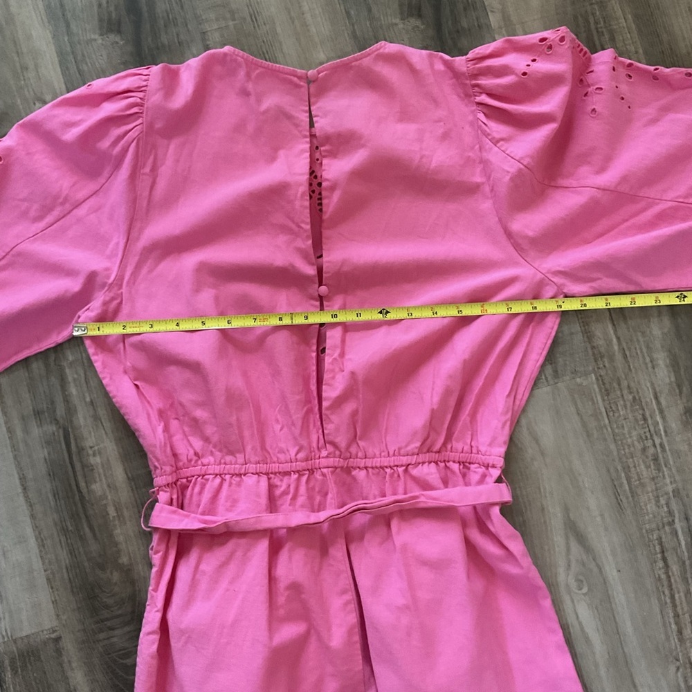 Happy X Nature Pink Jumpsuit Romper US XL 12 Linen Embroidered Cut Out - Picture 7 of 7